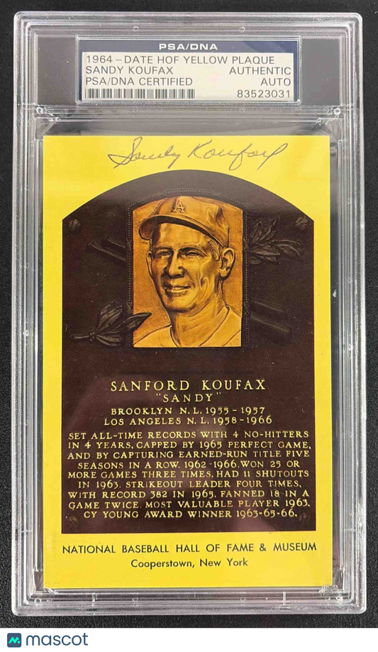 1964 Date HOF Yellow Plaque Sandy Koufax Auto PSA/DNA Authentic