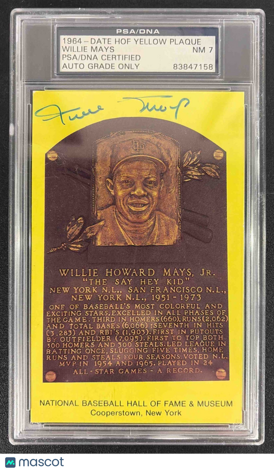 1964 Date HOF Yellow Plaque Willie Mays Auto PSA/DNA 7