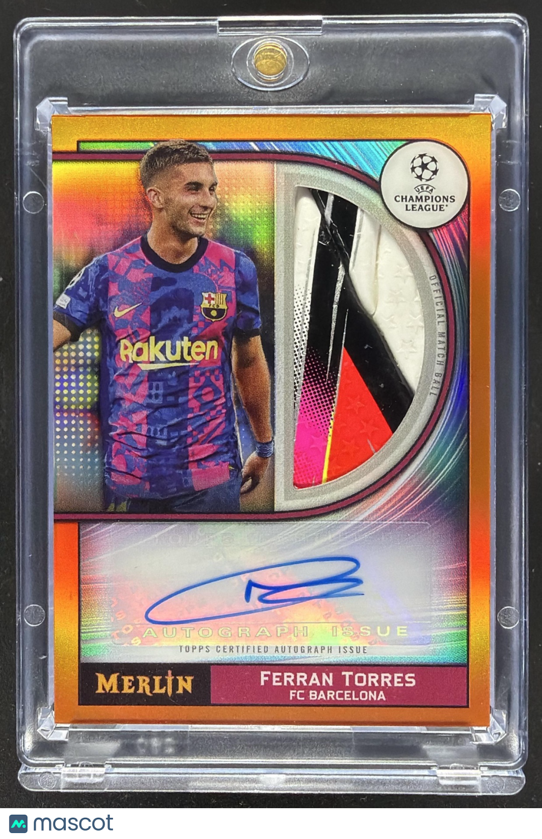 2021 Topps Merlin Chrome UEFA Ferran Torres #MB-FT Match Ball Orange Refractor /25 Auto