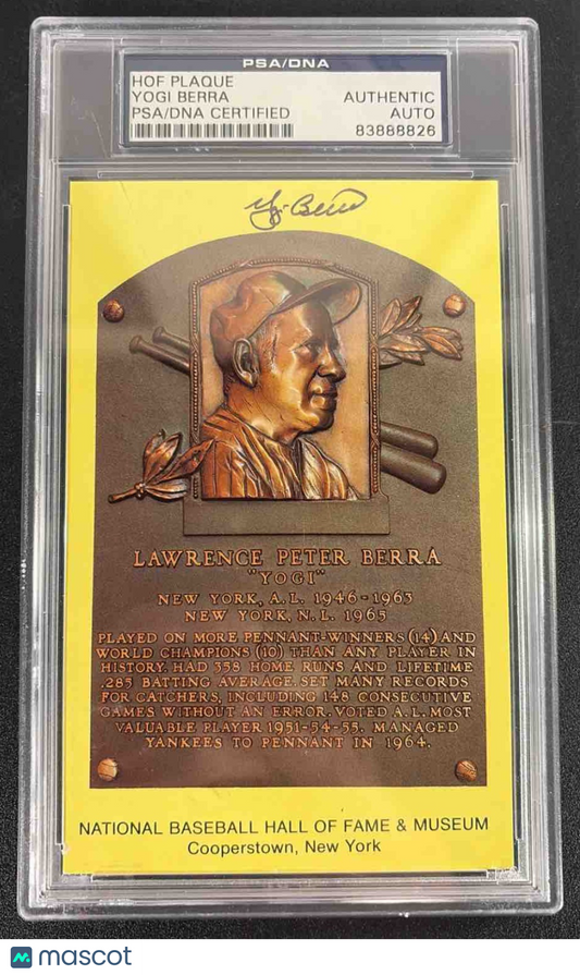 1964 Date HOF Yellow Plaque Yogi Berra Auto PSA/DNA Authentic