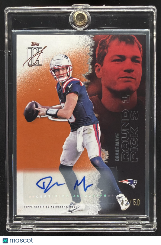 2025 Topps Signature Class Drake Maye #38 Veteran Auto Orange Lava Foil 42/50