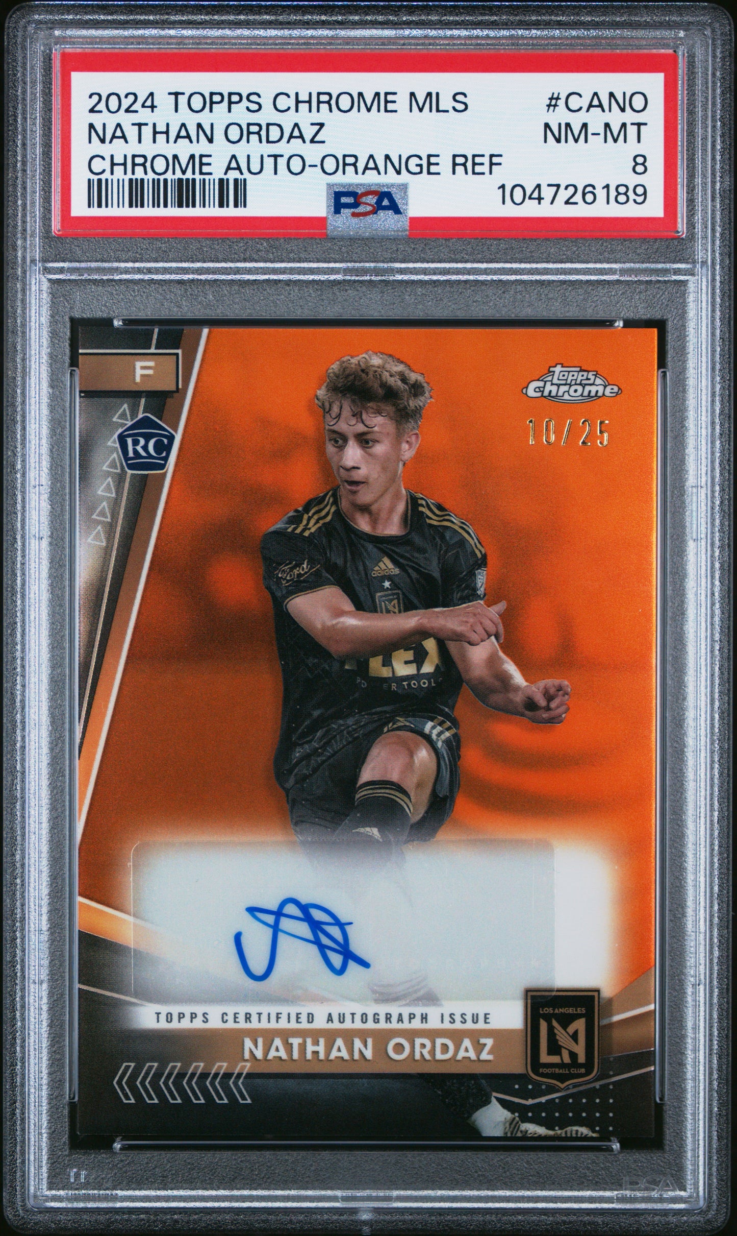 2024 Topps Chrome MLS Chrome Auto Nathan Ordaz #CANO Orange Ref /25 PSA 8 RC