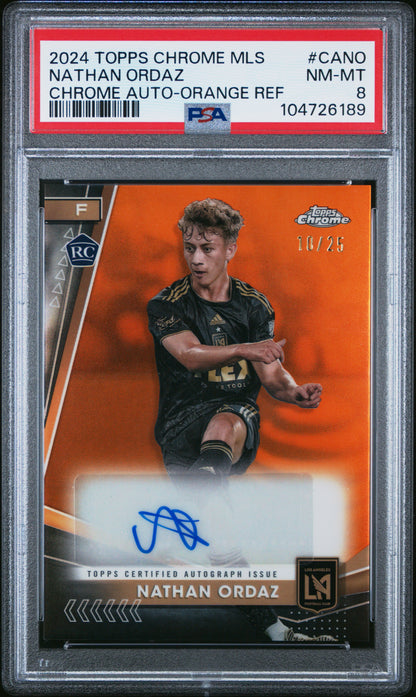 2024 Topps Chrome MLS Chrome Auto Nathan Ordaz #CANO Orange Ref /25 PSA 8 RC