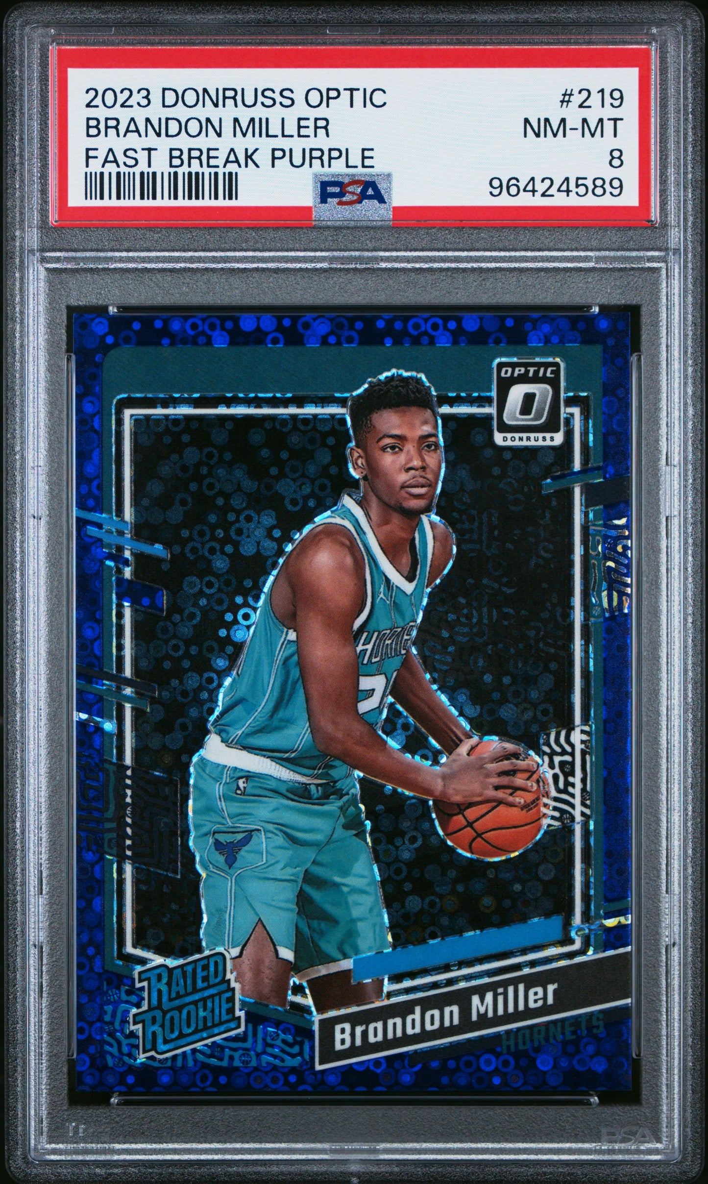 2023 Optic Brandon Miller Fast Break Purple 62/99 PSA 8 RC