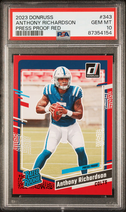 2023 Donruss Anthony Richardson Red Press Proof PSA 10 RC