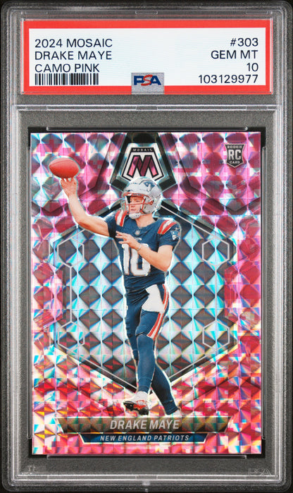 2024 Mosaic Drake Maye Camo Pink PSA 10 RC
