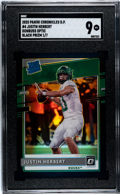 2020 Optic DP Justin Herbert Black Prizm /7 SGC 9