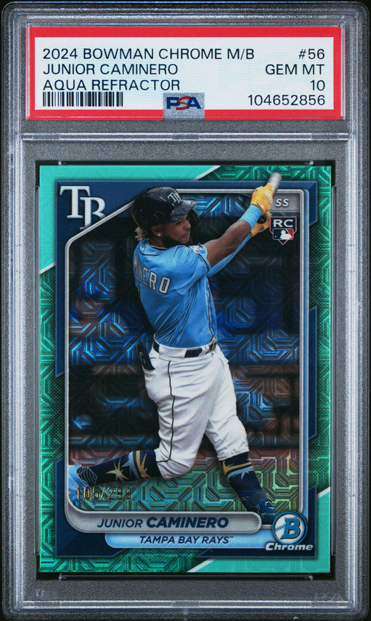2024 Bowman Chrome Junior Caminero Mega Box Aqua Refractor 105/299 PSA 10 RC