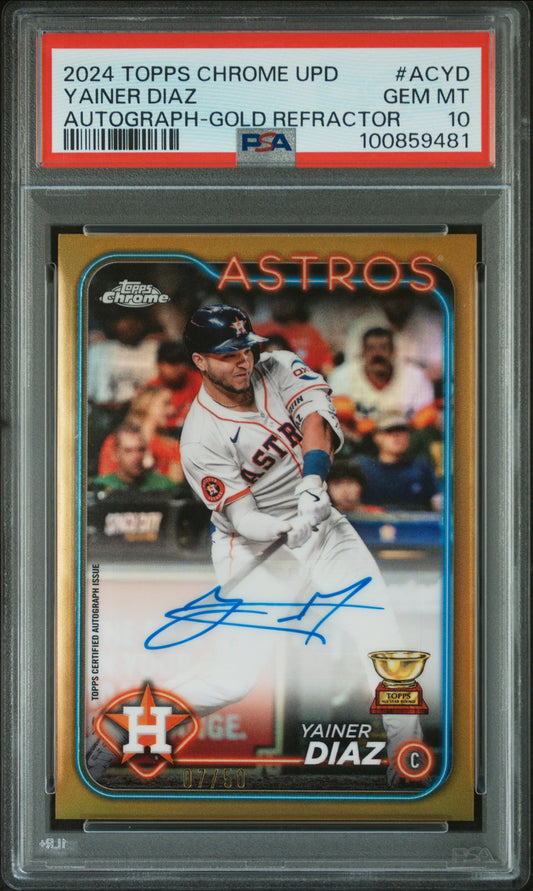 2024 Topps Chrome Yainer Diaz Gold Refractor Auto 07/50 PSA 10