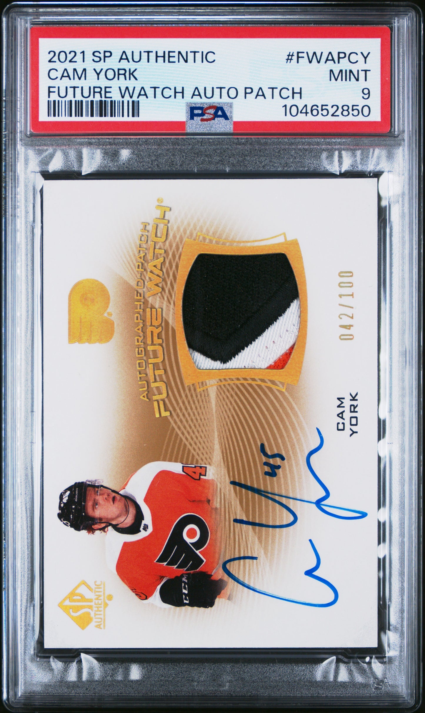 2021 SP Authentic Cam York Future Watch Patch Auto 042/100 PSA 9 RC