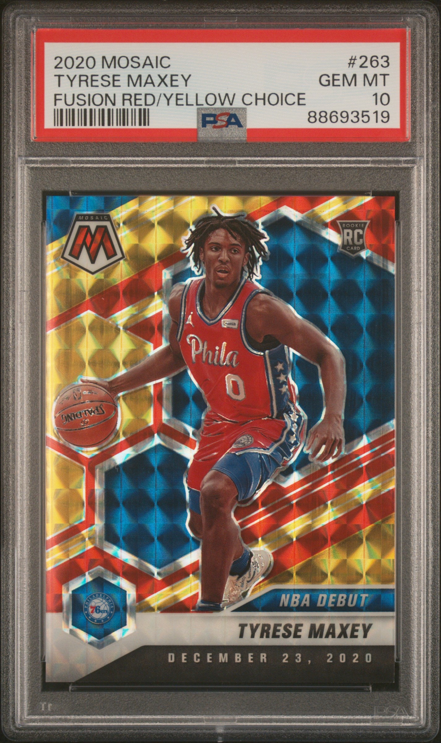 2020 Mosaic Tyrese Maxey Fusion Red Yellow /88 Rookie PSA 10