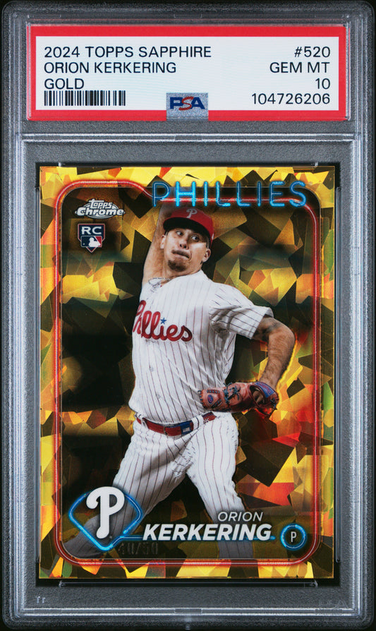 2024 Topps Chrome Sapphire Orion Kerkering Gold 40/50 PSA 10 RC