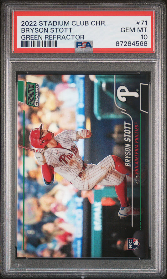 2022 Stadium Club Chrome Bryson Stott Green /99 Rookie PSA 10